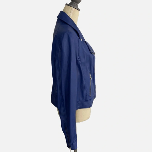 LAMARQUE Women’s Riley Leather Moto Jacket Size XL Blue Asymmetrical NWT - Picture 4 of 12